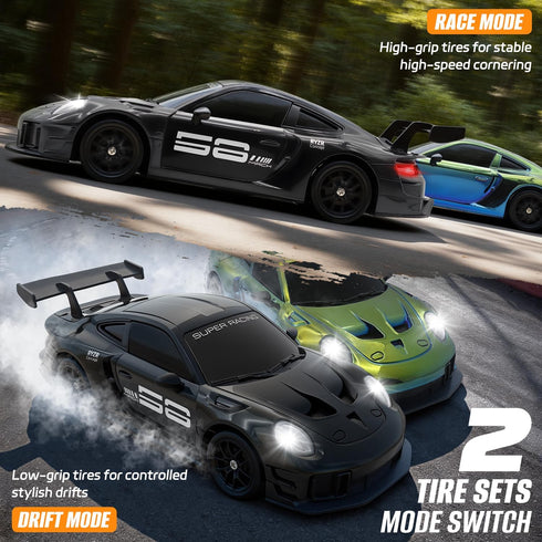 Aka Supaku 1:24 4WD Light,2.4GHz 20KM/H RC Drift Car, Remote Control Cars Vehicle with LED High Speed RC Cars with Two