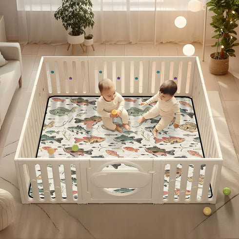KICPOAY 50 50 Baby Play Mat Vintage Bass Fishes x Playpen Mats for Floor Play Gym Crawling Mat Non-Slip Cushioned Baby