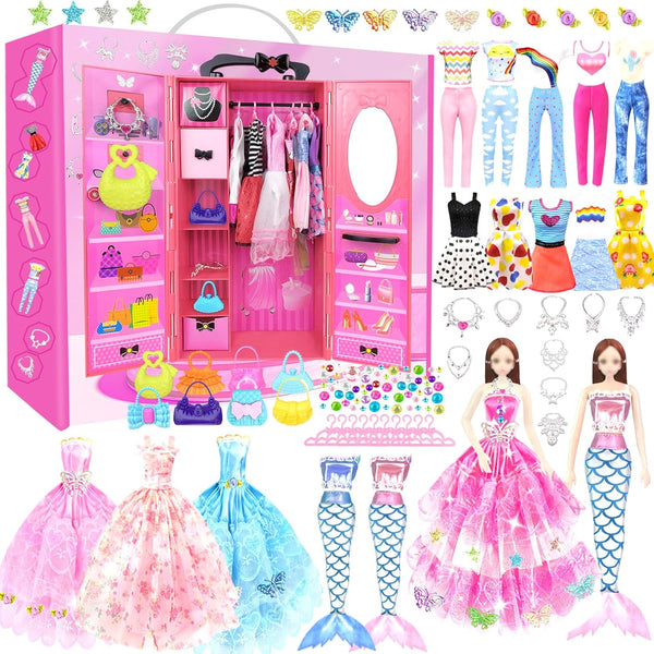 66Pcs Doll Clothes and Accessories with Doll Closet for 11.5 Inch Doll