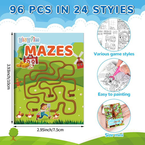 192 4-12 gisgfim PCS Mini Activity Books Coloring Books Party Favors Bulk Challenging Game Include Mazes Dot to Dot