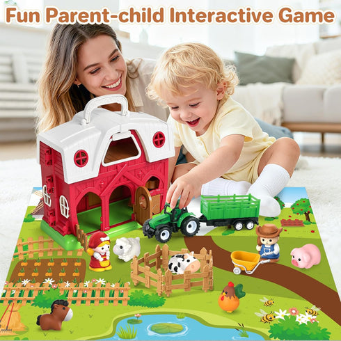 1 2 3 Set Toddler Toys for Years Old Boys and Girls, Farm Animals Big Barn Toy, Farm Animal with Farms Play Mat