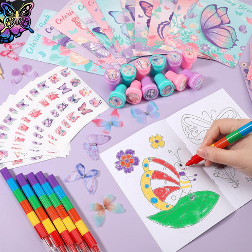 96Pcs Set BenLouis Butterfly Party Favors Butterfly Fairy Coloring Books Crayon Stickers Bulk for Kids Butterfly
