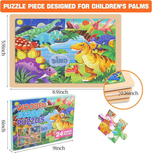 Nexority 4 Packs 24 3-5, 4-8, PCs Wooden Puzzles for Kids Ages Montessori Toddler Jigsaw Puzzles, Preschool Educational