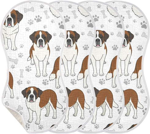 FUQIUMI 4 22"x 11" St-Bernard-Shorthaired Dog Muslin Burp Cloths for Babies,Soft Cotton Layer Burping Cloths