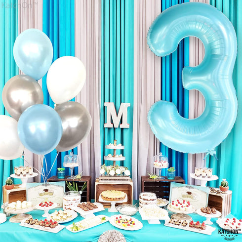 KatchOn Giant Light Blue Number 3 Balloon, 40 Inch, 3rd Birthday Decorations, Baby Shark Theme