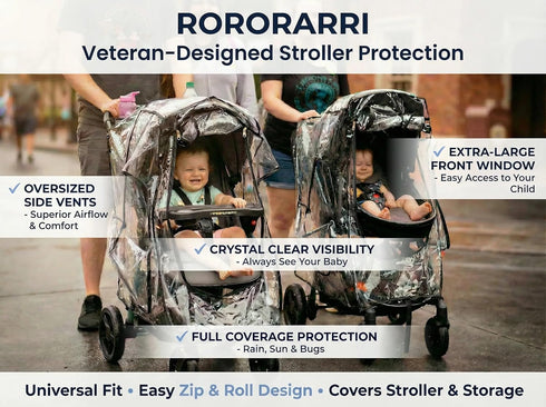 RORORARRI Large Stroller Sunshade & Rain Cover-Protect Your Baby Stroller from Sun, Rain, Wind, Dust-Built in Mosquito