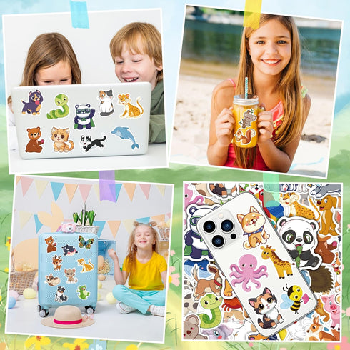 OHOME Water Bottle Stickers for Kids, Cute Animal Aesthetic Sticker Pack - 100 PCS Party Favors for Ages 4-12