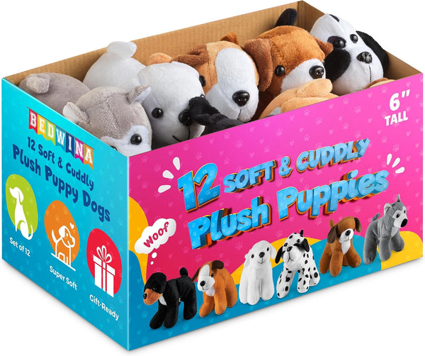 Bedwina Plush Puppy Dogs - (Pack of 12) 6 Inches Tall Small