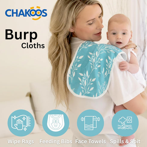 CHAKOOS 4 Pack 70% Viscose/30% Burp Cloths for Babies Bamboo Cotton Soft & Super Absorbent Baby Burp Cloths for Newborn