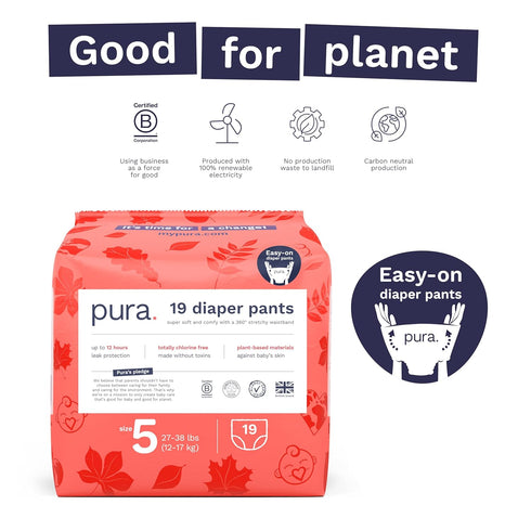 Pura Size 5 Diaper Pants – 3 x 19 Diapers, 57 Total for Sensitive Skin, Easy-Tear Sides