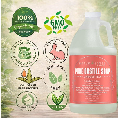 100% 64 Oz/Half-Gallon (Pack 1) NTRSNS NaturSense Pure Castile Soap. Unscented, made with Certified Organic Oils