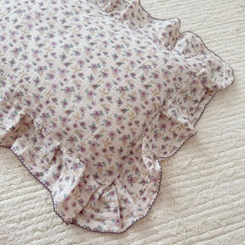 1 14"x20", BuLuTu Purple Floral Muslin Cotton Toddler Pillowcases with Ruffles, pc, Oeko-TEX Certified Gauze Muslin