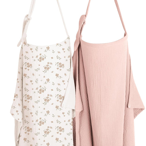 Konssy 2-Pack Muslin Nursing Cover Up for Breastfeeding Moms with Rigid Hoop,