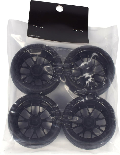 Apex RC Products 1/10 On-Road Black Mesh Wheels, V Tread Rubber Tires (Set of 4) #5002
