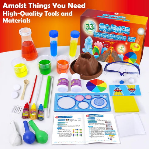 UNGLINGA 33 Experiments Science Kit for Kids, Educational Chemistry Set, Volcano Erupting Project