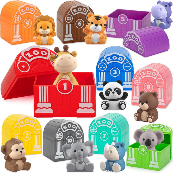 KMUYSL Learning Toys for 1,2,3 Year Old: 20 Pcs Animals Toy for Counting Skill, Color Matching, Educational Gift for