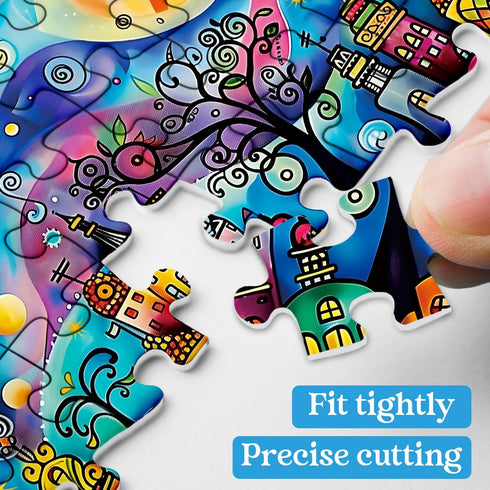 PPuzzling 1000 Colorful Houses Puzzles for Adults Pieces, Village Night Landscape Jigsaw Puzzles, Fantasy Abstract