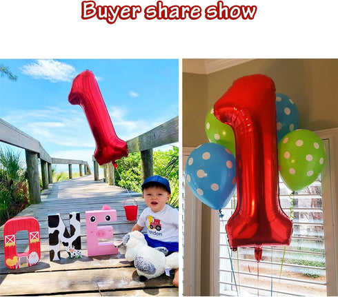 40 Inch Red Big Number 1 Birthday Party Decoration Foil Balloons for Girls and Boys