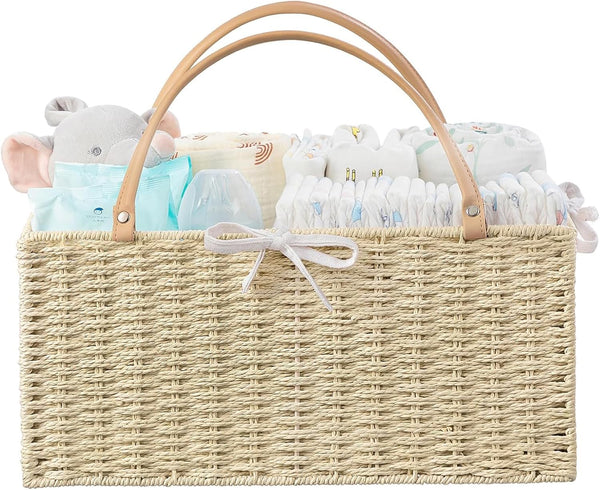 HBlife Large Baby Diaper Caddy Organizer, Paper Rope Storage Baskets Nursery Bin