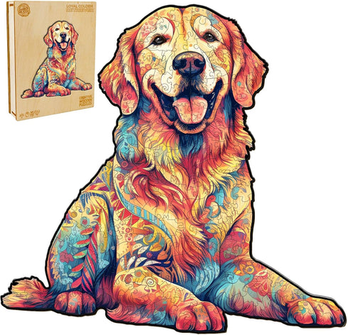 WOODBESTS Wooden Puzzle for Adults - Loyal Golden Retriever Dog Puzzle (L, 300pcs) in Beautiful Wooden Box