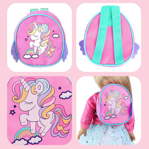 ZNTWEI 18 Inch Set Backpack American Doll Clothes and Makeup Accessories Includes Clothes Sunglasses Phone Shoes Comb