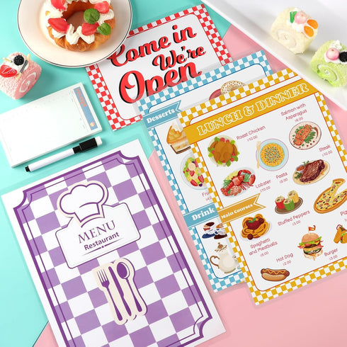 SHIQIKEJIPTY Set Set 2 60Page Set 4 Diner Restaurant Play Food Play Kitchen Accessories Restaurant Toy Double Sided
