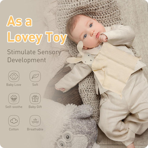 Newborn Baby Loveys Security Blanket, Organic Cotton Bunny & Lion Lovies for Newborns