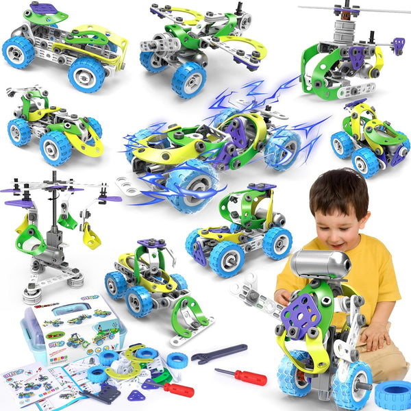 10 in 1 Electric STEM Toys for Boys & Girls Age 4-8, Birthday Gift Erector Sets for Kids 5-9, Educational Building Kits