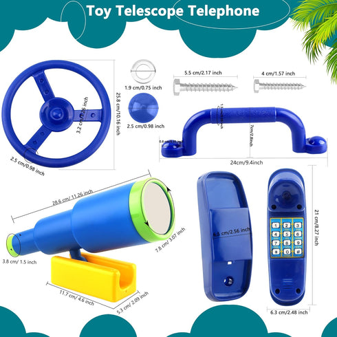 5 Pack Kids Playground Accessories Set - Swingset Steering Wheel, Plastic Telescope, Safety Handles for Outdoor Play