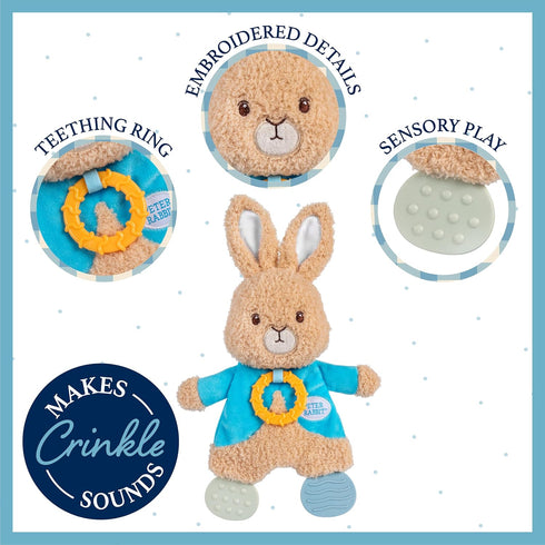Kids Preferred Beatrix Potter Peter Rabbit Flat Sensory Blanky Interactive Baby Teether Toy with Crinkle Sounds, Soft