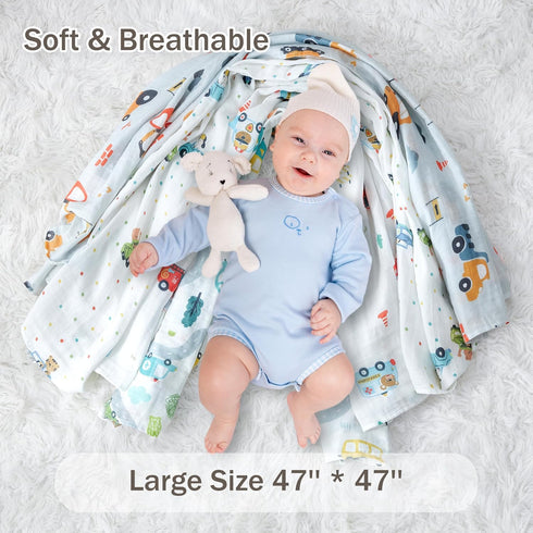 4-Pack 100% 47 47 Inches Cotton Muslin Swaddle Blankets, Large x Breathable Soft Receiving Blankets for Newborns