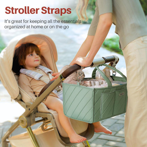 VKSAO Baby Essentials Diaper Caddy Organizer Portable Storage Basket with Shoulder Strap & Stroller Hooks, Splashproof