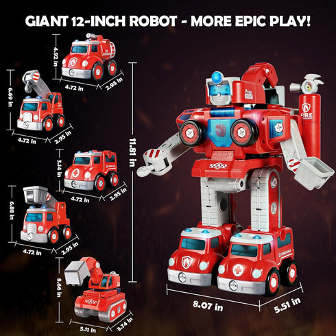 3 4 5 6 5-in-1 3-8, Set, Baobrava Year Old Boy Birthday Gift, Take Apart Fire Truck Toys, Transformers Robot Toys