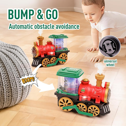 KidsMind 3-5,Bump 360 1 3 4 5 6 Electric Steam Train Toy for Toddlers and Go Truck w/Steam Locomotive,Smoke,Light