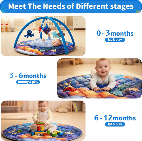 Tummy 5 0 3 6 9 12 Yeeeasy Ocean Theme Baby Play Gym Mat, Time Activity Mat with Detachable Marine Toys, Sensory