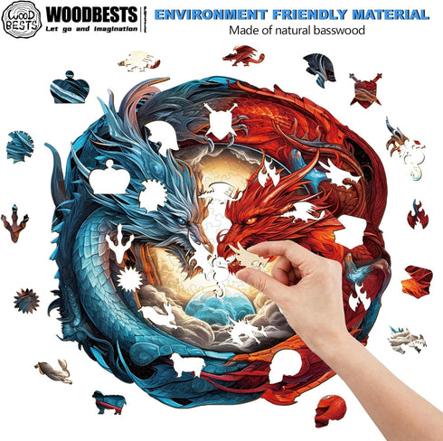 WOODBESTS Yin-Yang Dragon Wooden Puzzle for Adults, 300pcs in Beautiful Wooden Box