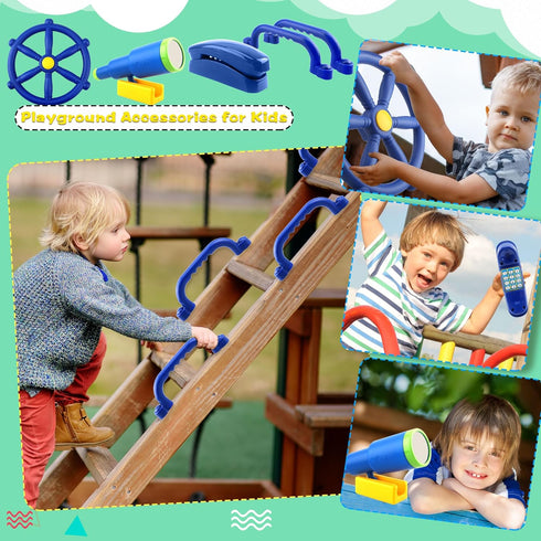 5 Pcs Kids Playground Accessories - Outdoor Plastic Steering Wheel, Pirate Telescope, and Safety Handle for Playhouse