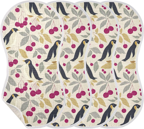 decor gift 4 Pack 22x11in Cotton Burp Cloth Soft Touch Penguin Raspberry Off White washcloths for Unisex
