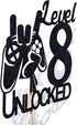 Video Game Level 8 Unlocked Birthday Cake Topper, Black Glitter Boys 8th Birthday Cake Decorations
