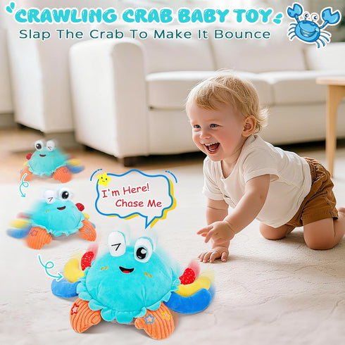 Kleikyerel 1 6-12 Tummy 1 2 3 Baby Toys Year Old Months, Crawling Crab Baby Plush Toy, Musical Time Toys, Dancing