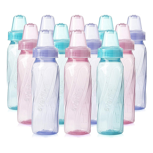Evenflo Feeding Classic Tinted Plastic Standard Neck Bottles for Baby - Infant and Newborn, 8 Ounce (Pack of 12,