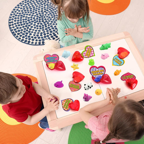 28 Pack SURCVIO Valentines Day Gifts for Kids, Animal Mochi Squishies Filled Heart-Shape Box and Greeting Cards Kawaii