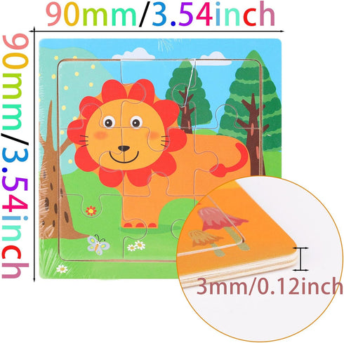 12 Pack Mini Wooden Animal Jigsaw Puzzles for Kids Ages 2-3, 9 Pieces Educational Travel Toys Gift
