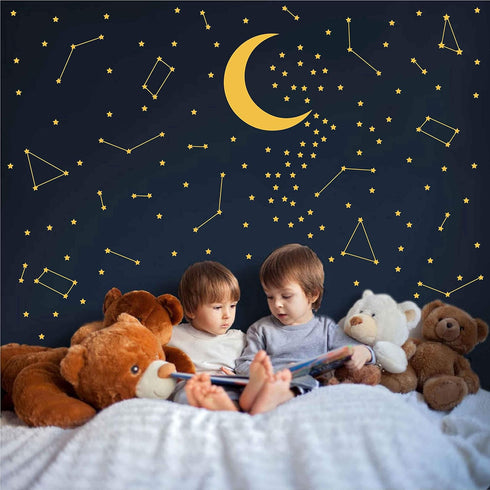Gold 190 Star Constellation Wall Decal, Removable Kids Bedroom Decoration, Outer Space Nursery Art Mural Decor ZB162