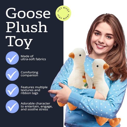 Cozy Itzy Ritzy Snuggles Plush Toy Soft Stuffed Animal for Babies, Kids & Adults Sensory Ribbons & Textured Fabrics