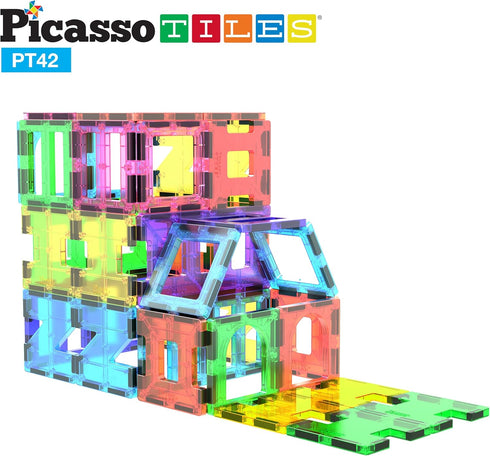 PicassoTiles PT42 Magnetic Blocks, See-Through Shape STEM Toys for Boys & Girls 3+, Educational Playset Compatible with