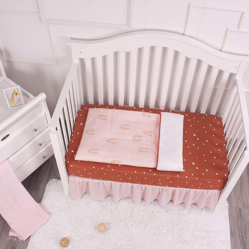 Set, 3 Sets, La Premura Boho Rainbow Baby Nursery Crib Bedding Piece Standard Size Crib Bedding Brown & Natural