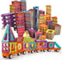 Magnetic Tiles Building Blocks with 4 Cars Magnet Train Set - STEM Toy for Kids, Educational Creativity