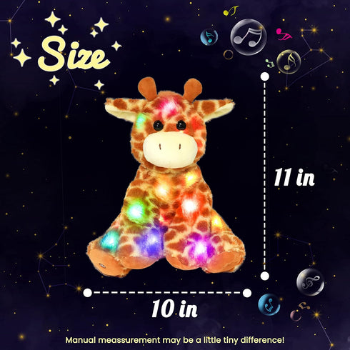11'' Hopearl LED Musical Stuffed Giraffe Lighting Up Singing Plush Toy Adjustable Volume Lullaby Animated Soothe