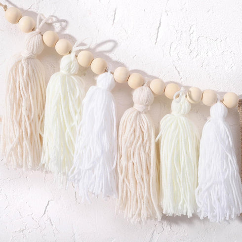 1st Birthday High Chair Banner - White Tassel Theme Banner For Girl - First Birthday Party Banner - White Fringe Wood